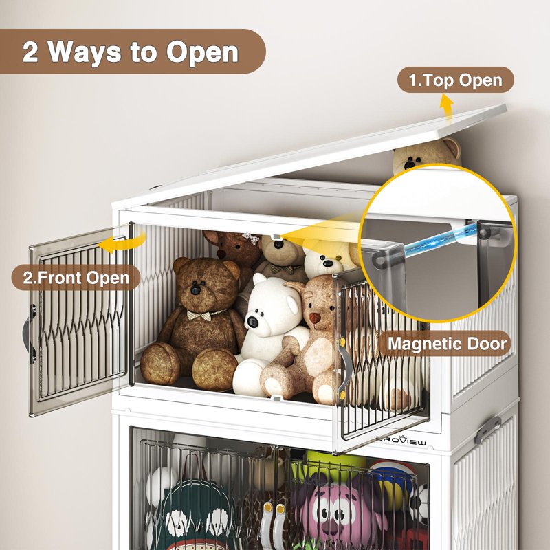 Large Stackable Storage Bins with Lid & Doors, 120QT Collapsible Closet Organizers