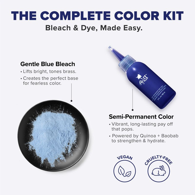 Semi-Permanent Hair Color Kit with Bleach - Blue Envy, Vegan & Nourishing