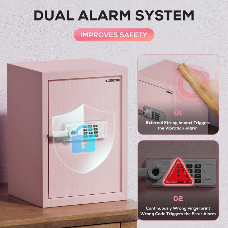 Biometric Safe Box with Fingerprint, Code, Keys & Type-C - Fireproof Storage