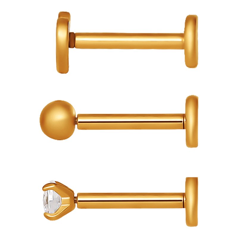 Gold-Tone Heart Cartilage & Earring Stud Set - Hypoallergenic 3-Piece