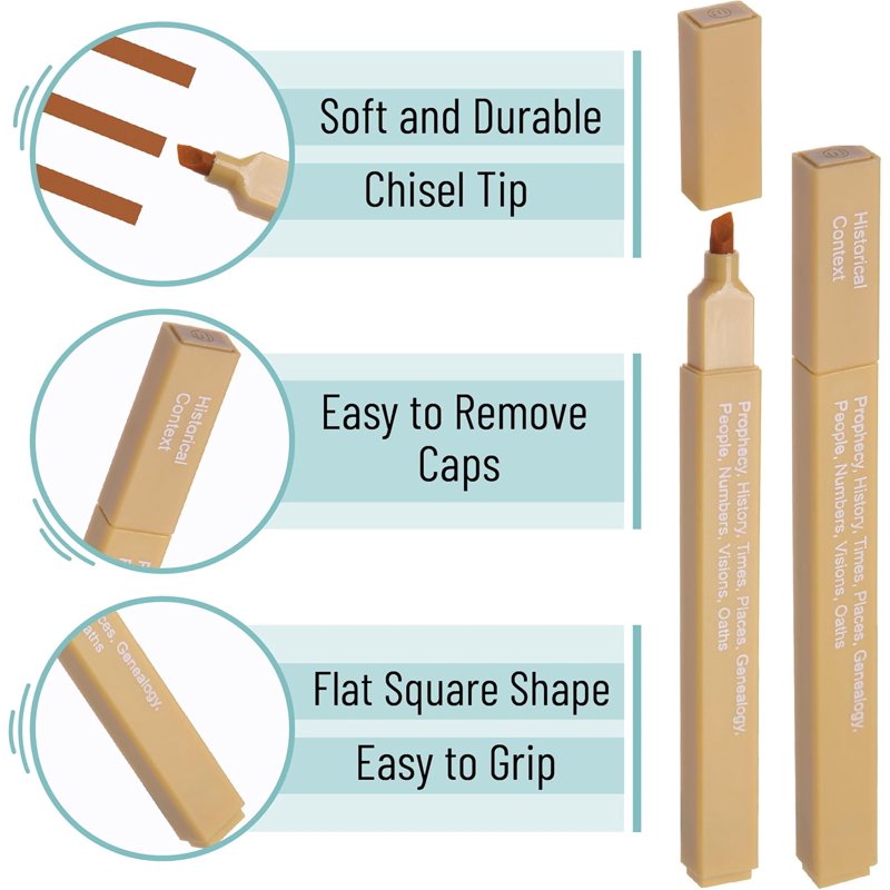 Bible Highlighters with Color-Coding System, 8 Pack - Soft Pastel Chisel Tip