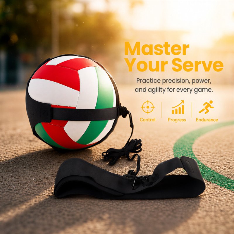 Volleyball Spike Trainer with Adjustable Elastic Cord & Neoprene Waistband - Solo Practice Aid