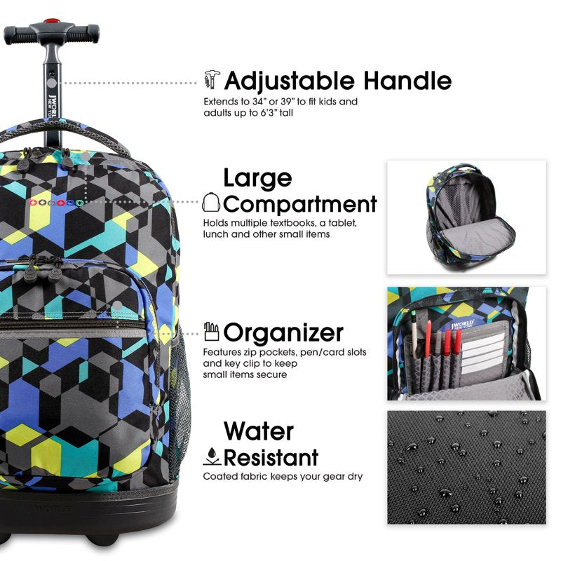 18-Inch Rolling Backpack for School and Travel - Multiple Colors