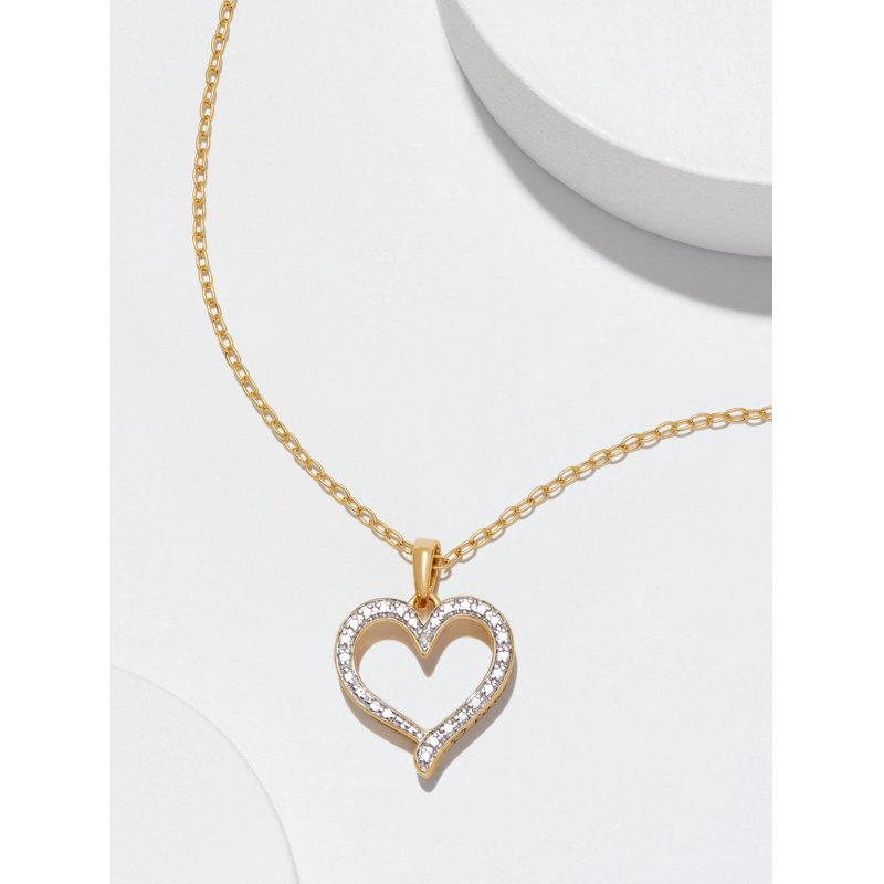Open Heart Pendant Necklace with Diamond Accent - Silver or Gold Tone, 18 Inch