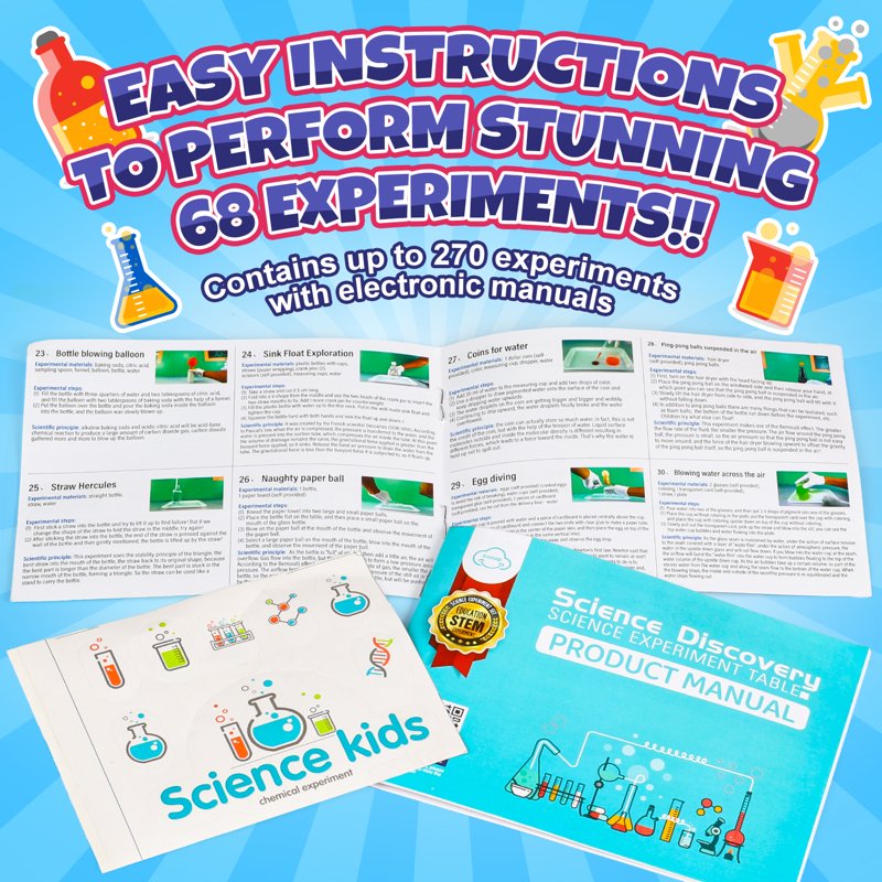 Kids Science Experiment Kit with 68 Chemistry Activities - STEM Learning & Volcano Models