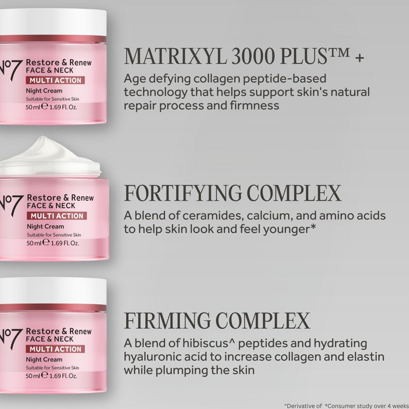 No7 Restore & Renew Night Face & Neck Cream - Anti-Aging Moisturizer 1.69 fl oz