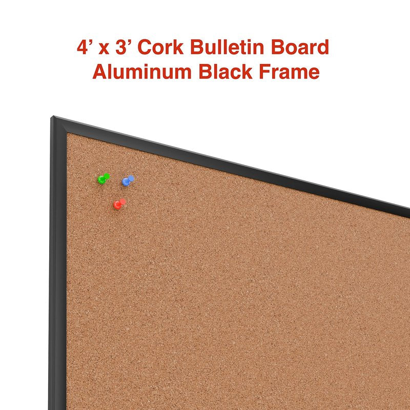 Large Cork Bulletin Board with Black Aluminum Frame 4' x 3' Wall Mount