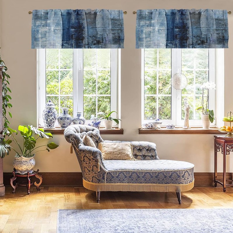 2 Pack Modern Abstract Window Valances - Blackout Drapes for Living Room & Kitchen