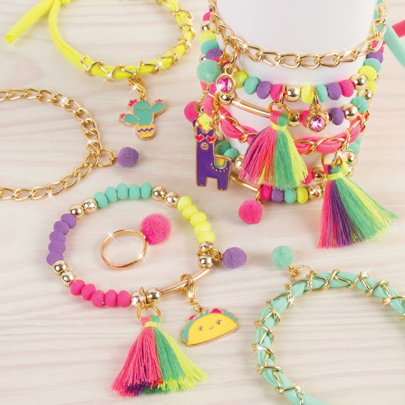 Neon Bead & Charm Jewelry Making Kit for Kids - Create Up to 10 Bracelets