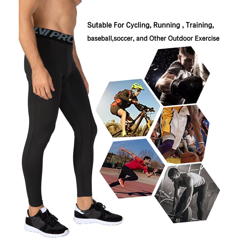 Men's Compression Tights with Pockets for Running & Gym - Athletic Workout Pants