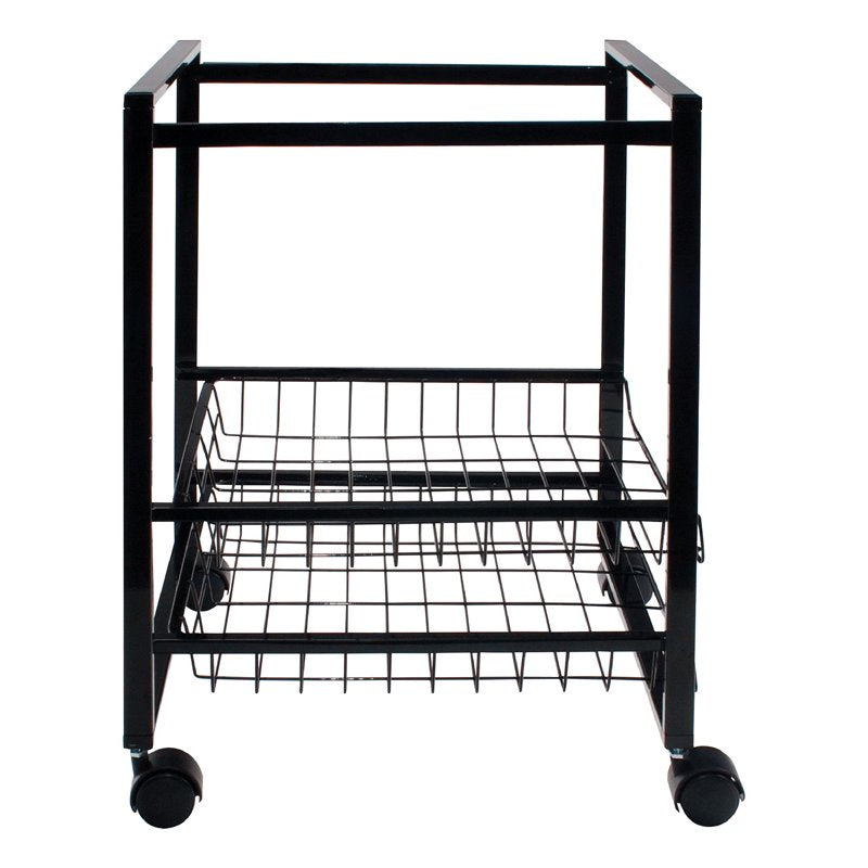 2-Drawer Rolling File Cart with Storage Baskets - Black Steel Office Organizer