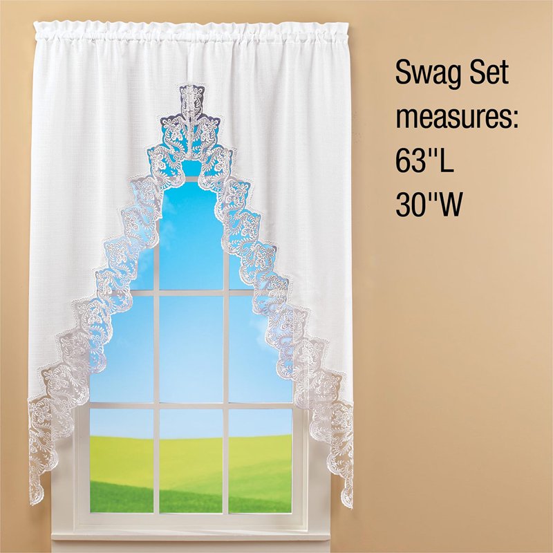Lace Border Curtains - Elegant Window Treatment in White or Blue