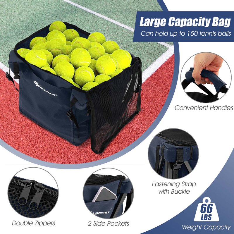 Foldable Tennis Ball Cart with Wheels and Large Capacity Bag – Portable Sport Ball Trolley
