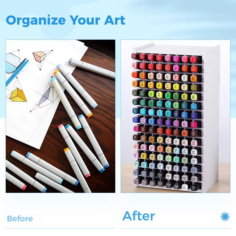 Marker Storage Rack with 120 Slots - Art Supplies Organizer, Pen & Brush Holder