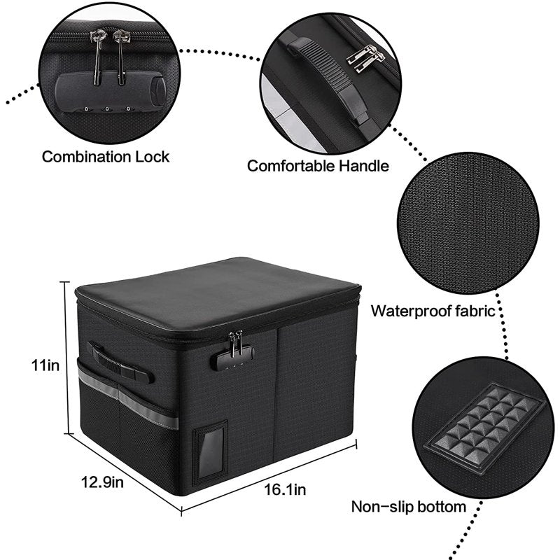 Letter-Size Portable Fireproof File Storage Box with Lock - Water-Resistant Organizer