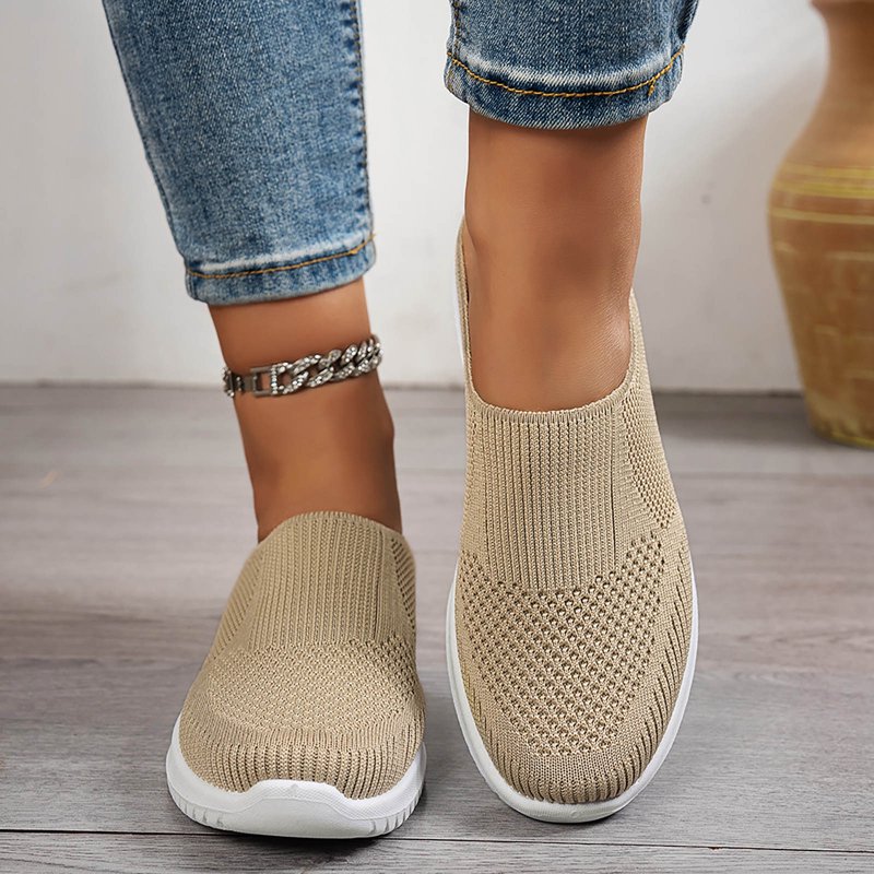 Women's Breathable Knit Slip-On Walking Shoes - Non Slip, Soft Sole, Backless Sneakers