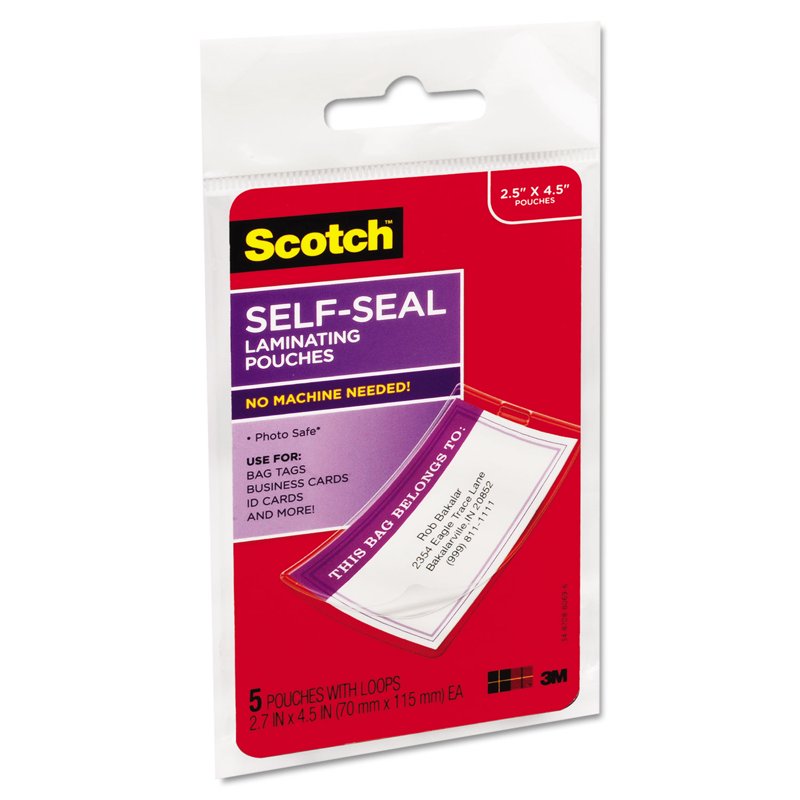 Self-Seal Laminating Pouches 2.81x4.5 Inch Clear 12.5 Mil 5 Pack