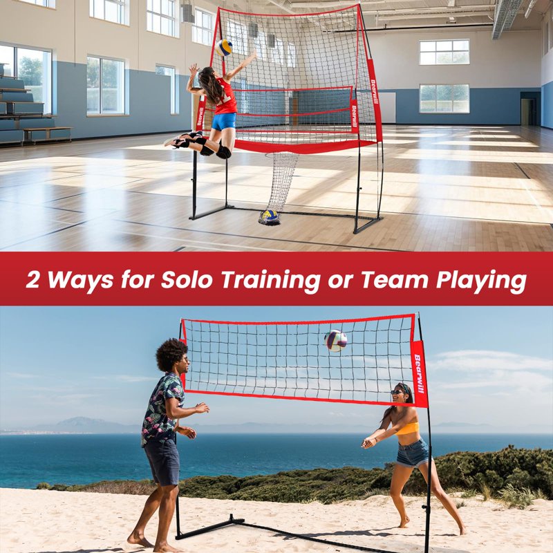 Adjustable Volleyball Practice Net System for Indoor Outdoor Training