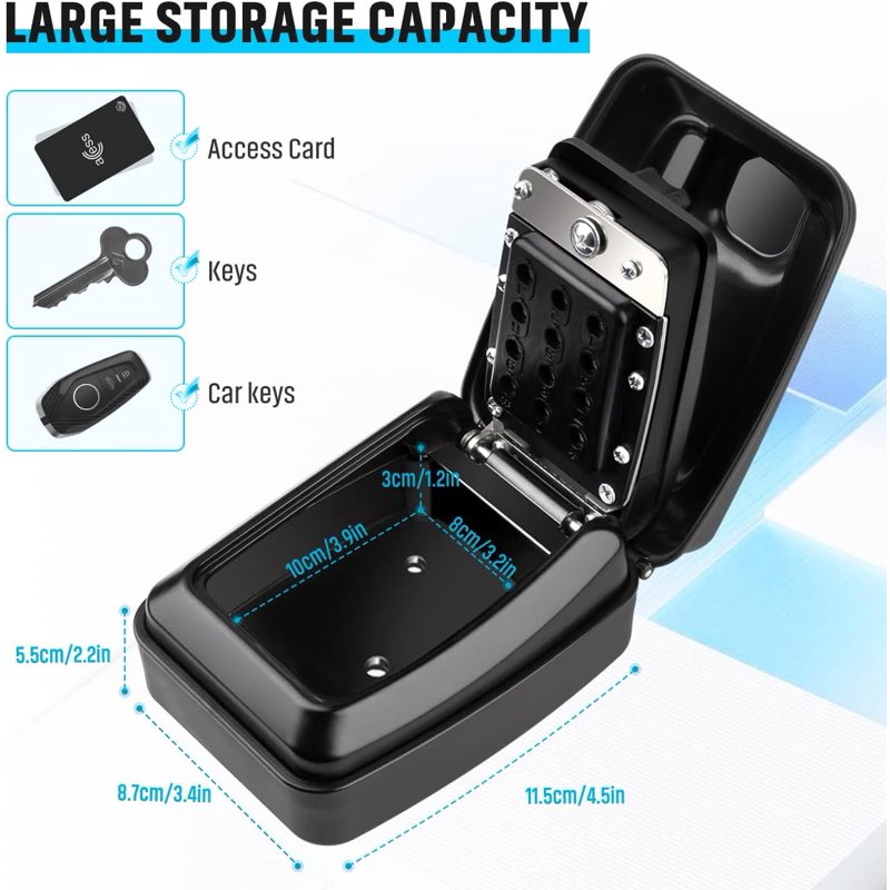 Waterproof Wall Mount Key Lock Box for Outdoor Security - 12 Digit Combination, Large Capacity