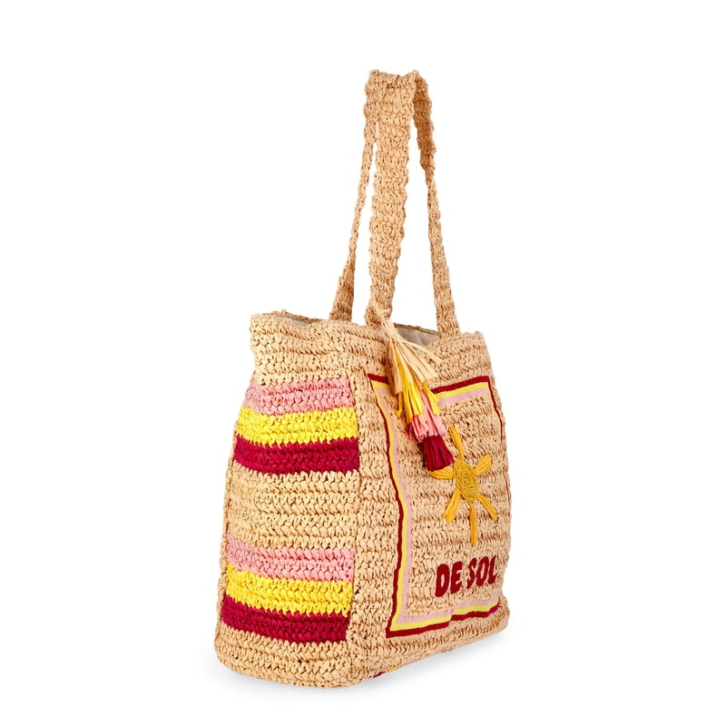 Women's Beach Tote Bag - Large Raffia Summer Bag with Embroidery