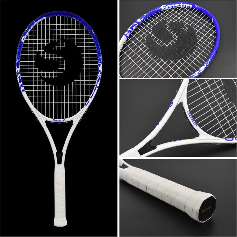 Adult Tennis Racket Set with 2 27-Inch Racquets, Balls, Grips & Dampers