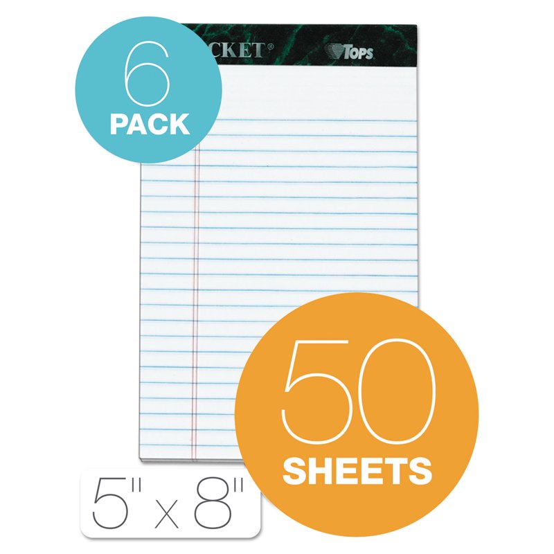 5in x 8in Ruled Perforated Office Notepad with Sturdy Back - Pack of 50 Sheets