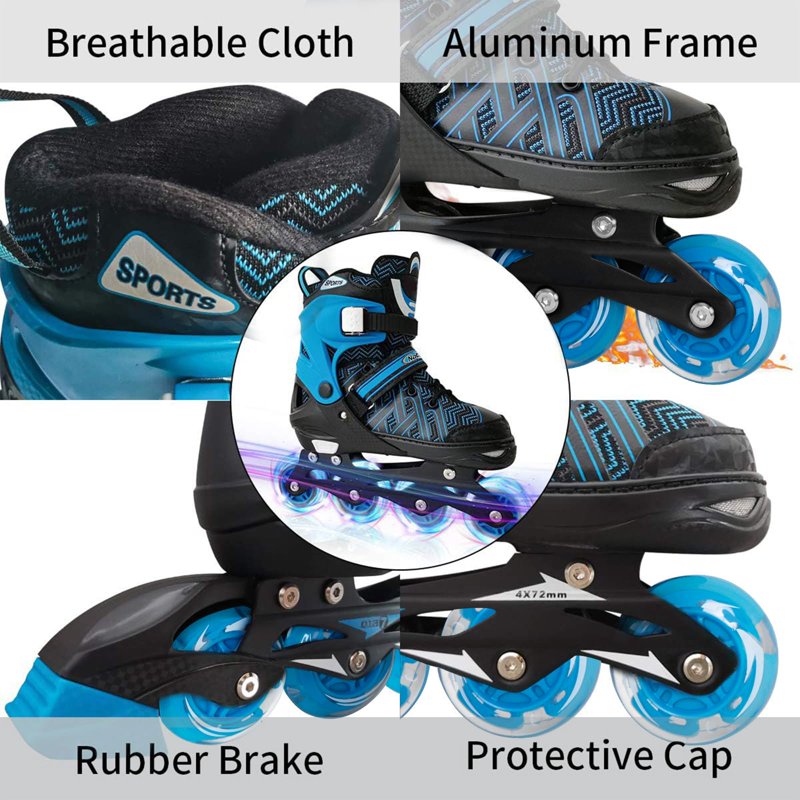 Adjustable Kids Inline Skates with Light-Up Wheels for Beginners - Blue