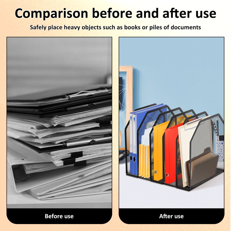 Adjustable Metal Mesh Desktop File Organizer with 5 Compartments - Office & Classroom Storage