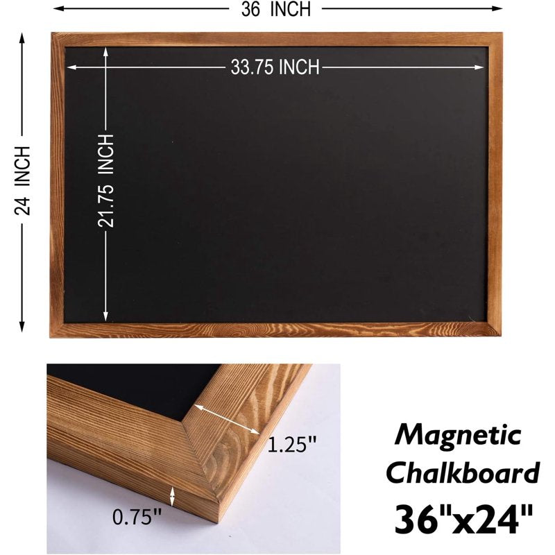 Large Rustic Wood Framed Magnetic Chalkboard 36x24 Wall Sign for Menu & Home