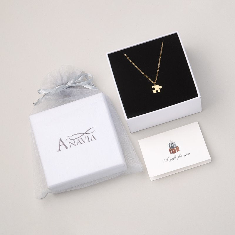 Tiny Puzzle Piece Couple Necklace - Anniversary Gift - Stainless Steel Jewelry for Women