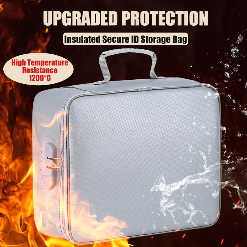 Fireproof Waterproof Document Safe Box with Lock - Portable Home Travel Security Storage