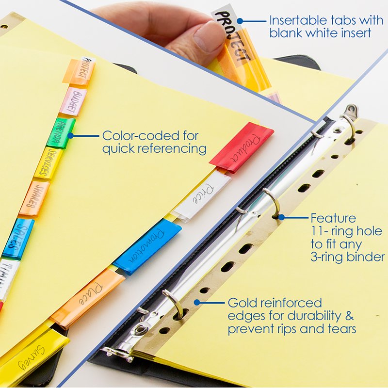 Binder Dividers with Insertable Color Tabs for 3-Ring Binders, Canary Yellow, 8 Count
