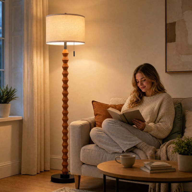 Modern 65-Inch Solid Wood Floor Lamp with Pull Chain Switch for Living Room Bedroom Office
