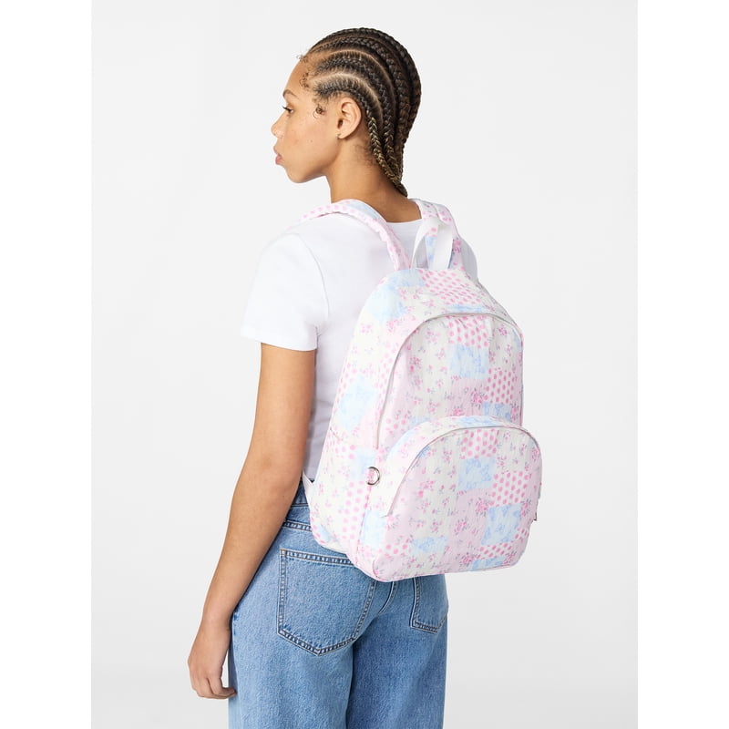 Women's 17-Inch Dome Backpack with Pastel Patchwork Print - Stylish & Spacious