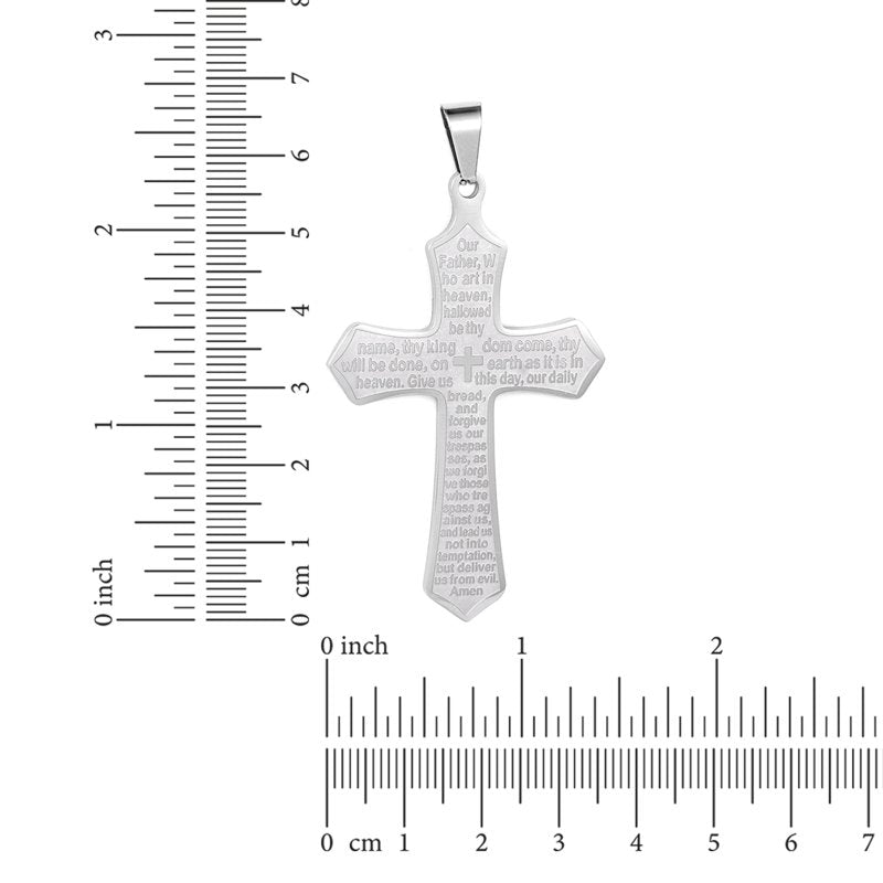 Men's Stainless Steel Religious Cross Necklace with Lord's Prayer Engraving