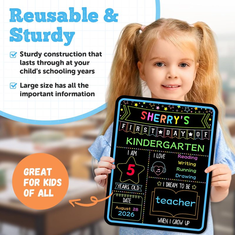 First Day of School Sign Board with Liquid Chalk Markers - 11x14 Reusable Chalkboard for Preschool & Kindergarten Photo Props