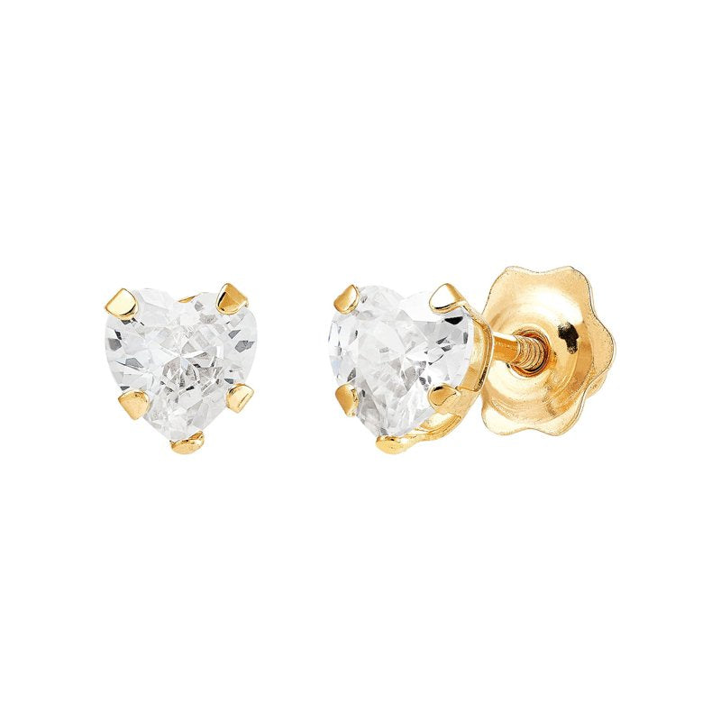 Childrens Heart Stud Earrings in 10K Yellow Gold with Cubic Zirconia