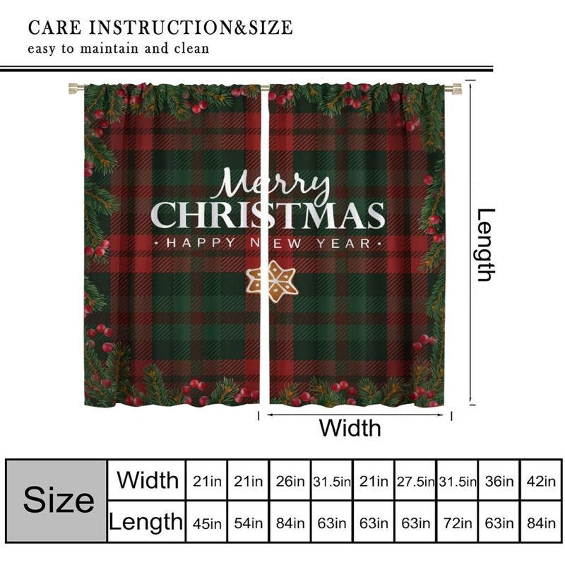 Christmas Window Curtains Set - Buffallo Plaid Insulated Drapes for Living Room & Bedroom