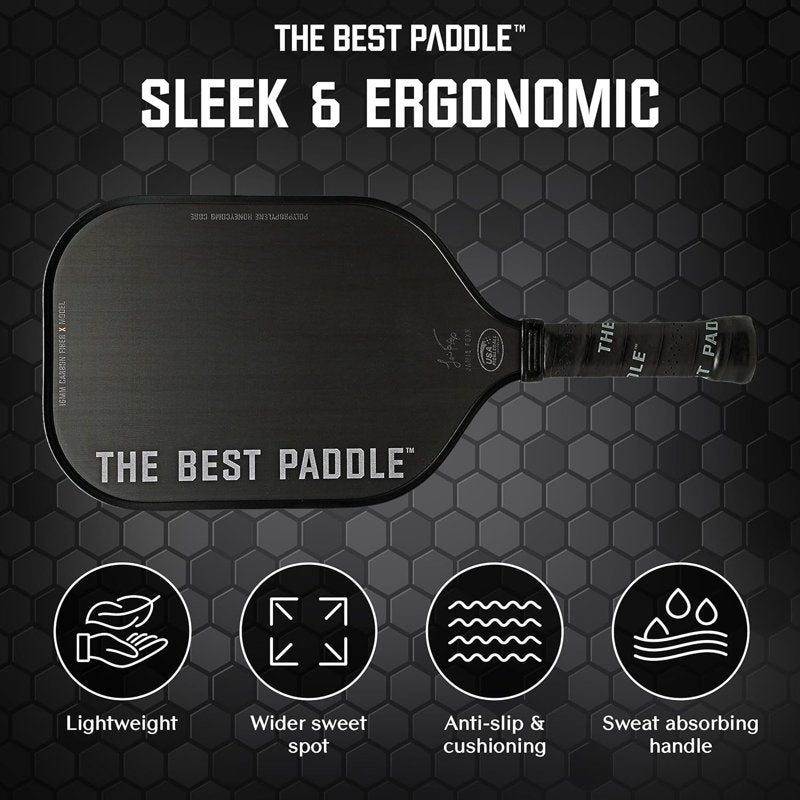 Paddleball Paddle with Carbon Fiber Surface & 16mm Polymer Core - Elongated Handle, 8 oz USAPA Certified