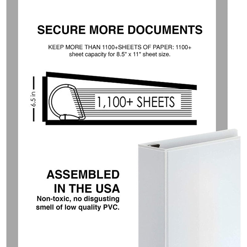 Heavy Duty 3-Ring Binders 6.5 Inch Spine 4-Pack Clear View Pockets
