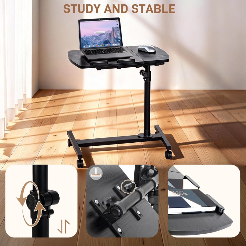 Adjustable Laptop Desk Stand with Wheels for Bed Sofa and Office
