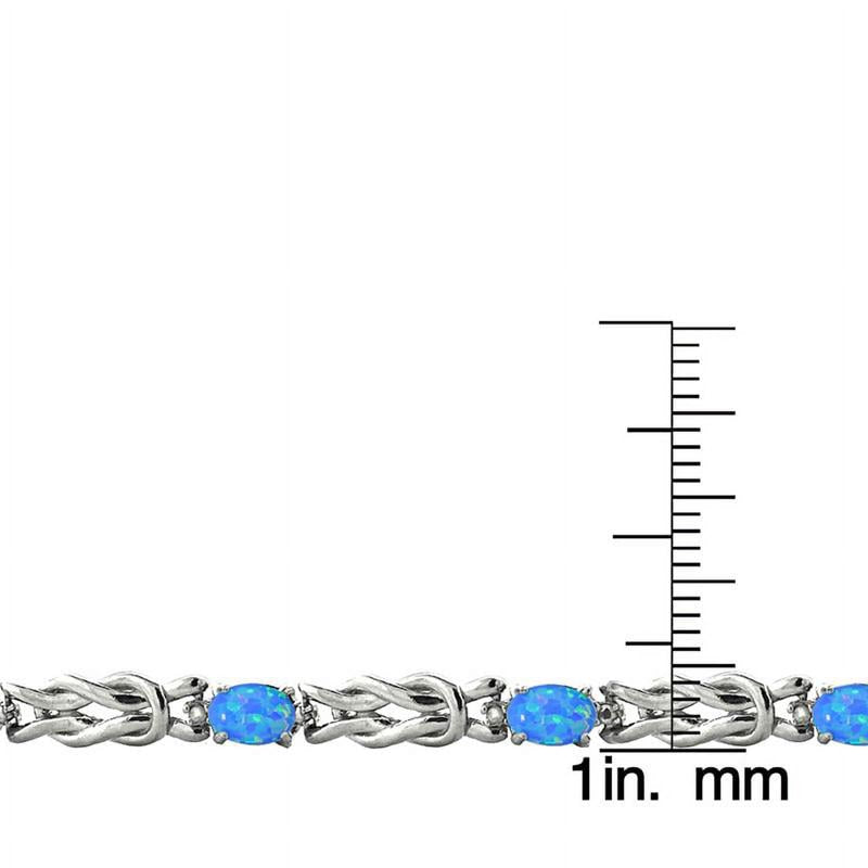 Silver Tone Blue Opal & Diamond Love Knot Bracelet - Elegant Jewelry Gift