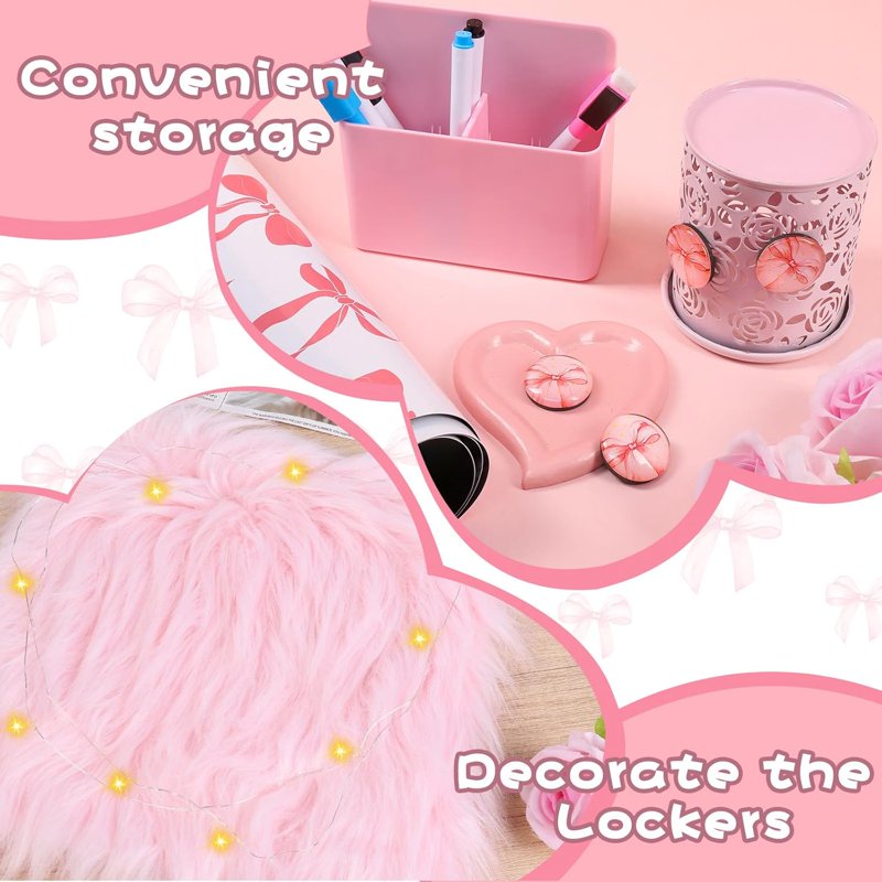 Pink Locker Accessories Kit 14 Pcs Back to School Locker Decor Organizer Supplies