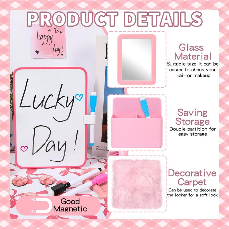 Pink Locker Accessories Kit 14 Pcs Back to School Locker Decor Organizer Supplies