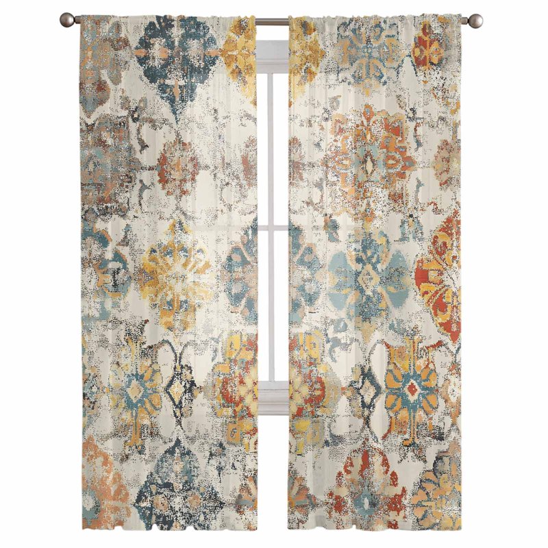 Farmhouse Semi Sheer Curtains Set - Boho Window Drapes for Living Room & Bedroom