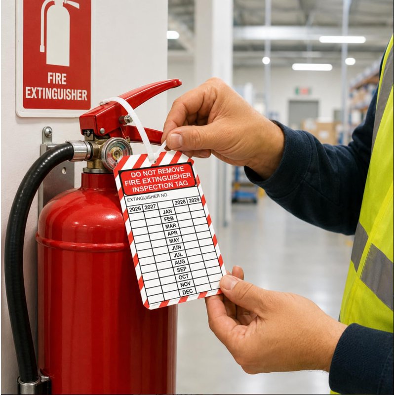 Fire Extinguisher Inspection Tags 25 Pack Waterproof Vinyl Labels 3.25x5.75in