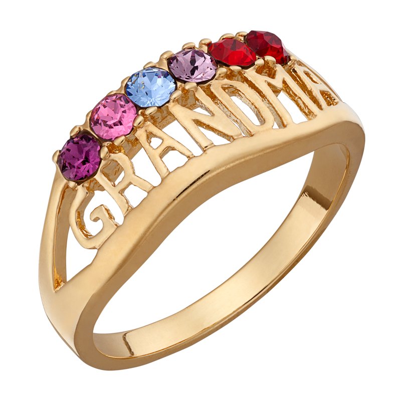 Personalized Grandma Birthstone Ring - Gold or Silver Tone Custom Family Jewelry