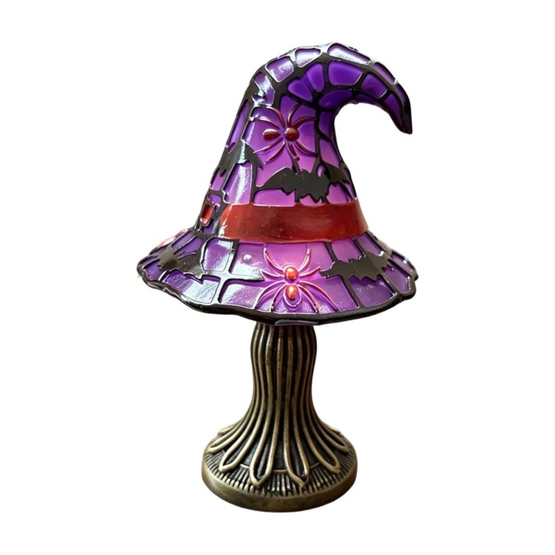 Gothic Witch Hat Lamp - Stained Glass Halloween Night Light for Home Decor