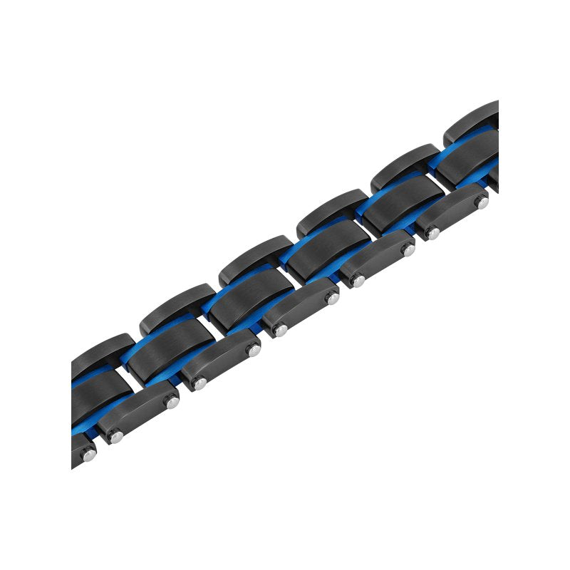 Men's Black and Blue Stainless Steel Link Bracelet - Durable Jewelry