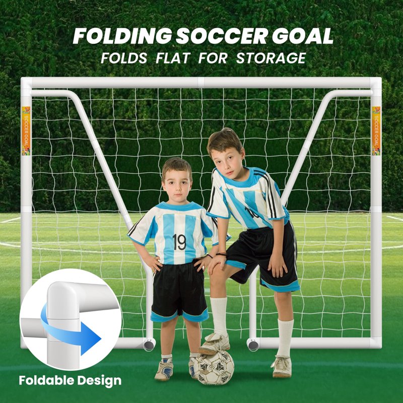 White-Foldable 8x6 PVC Soccer Goal - SLSY 8×6 Family Backyard Training